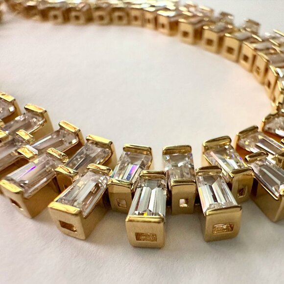 10.00 Carat Lab Created White Topaz Baguette Bracelet in Sterling 14kt Goldplate - Picture 10 of 11